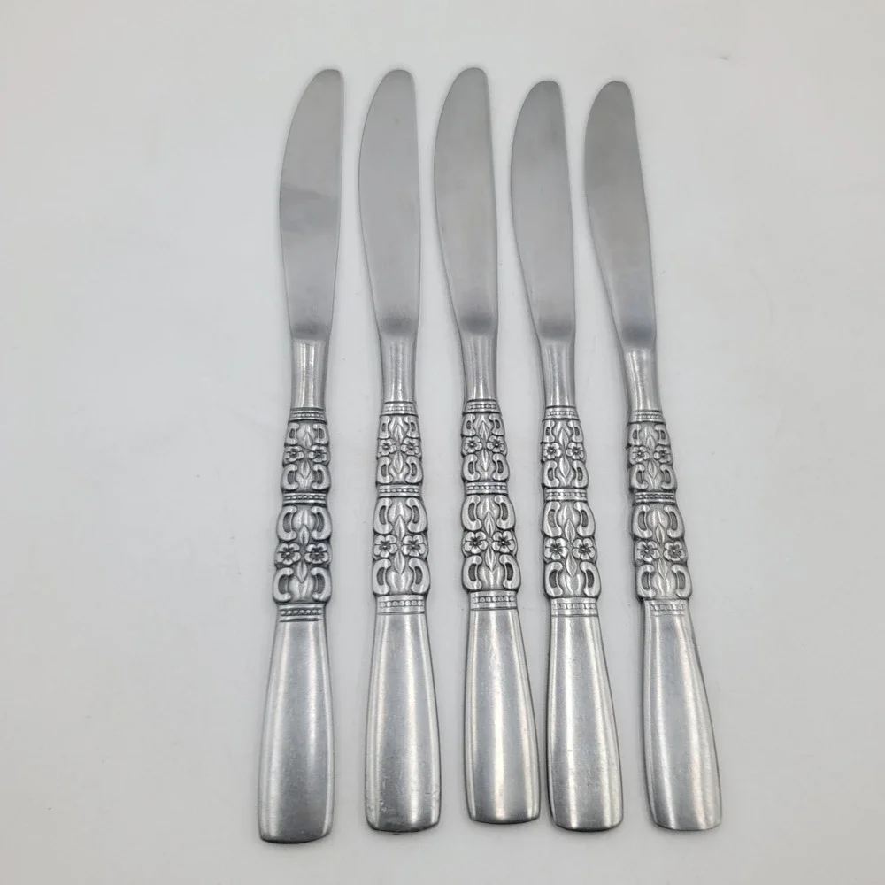 5pc Oneida Rebecca Stainless Steel Dinner Knives Set Floral Scroll Flatware